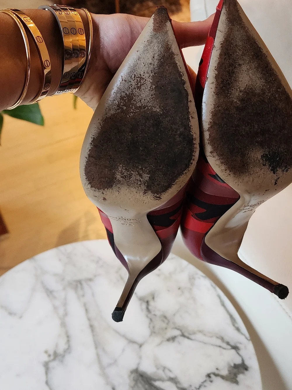 Valentino Rockstud Red & Black Camoflauge Leather Pumps Size 37.5